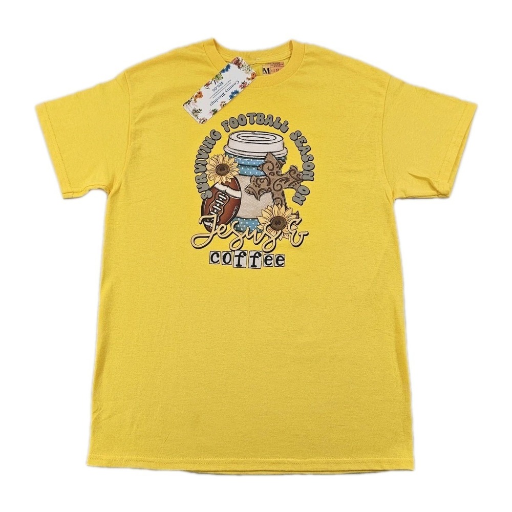 Surviving Football On Jesus & Coffee Comfortable M Yellow shirt Christian Peace